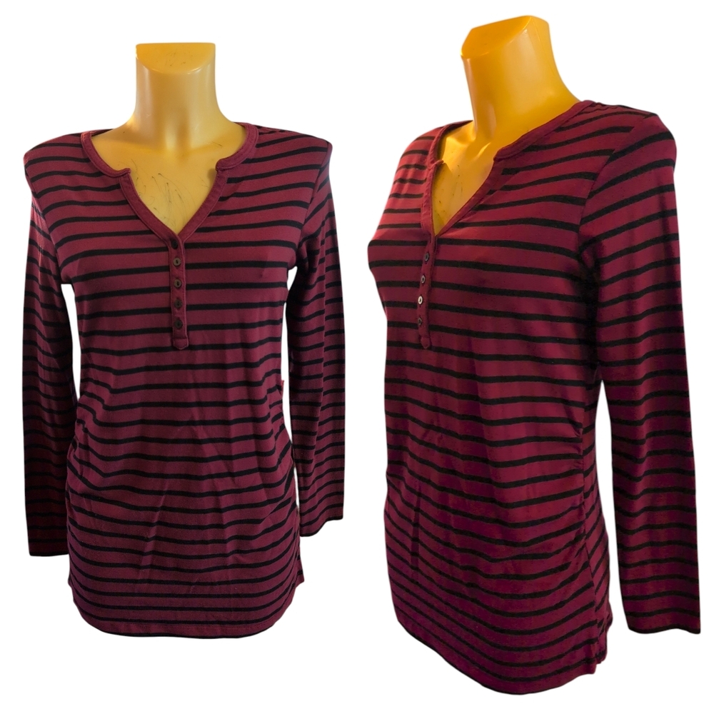 GREAT EXPECTATIONS Maroon And Black Striped Stretchy Maternity Shirt